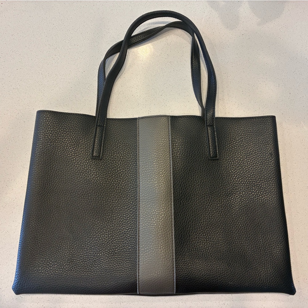 VINCE CAMUTO Luck Tote Black Grey Vegan Leather Bag